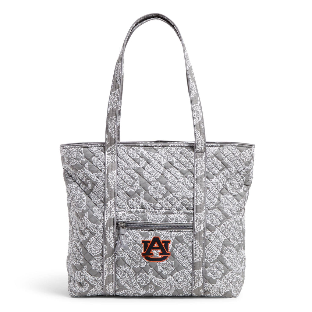Collegiate Vera Tote Bag-Gray/White Bandana with Auburn University Logo-Image 1-Vera Bradley