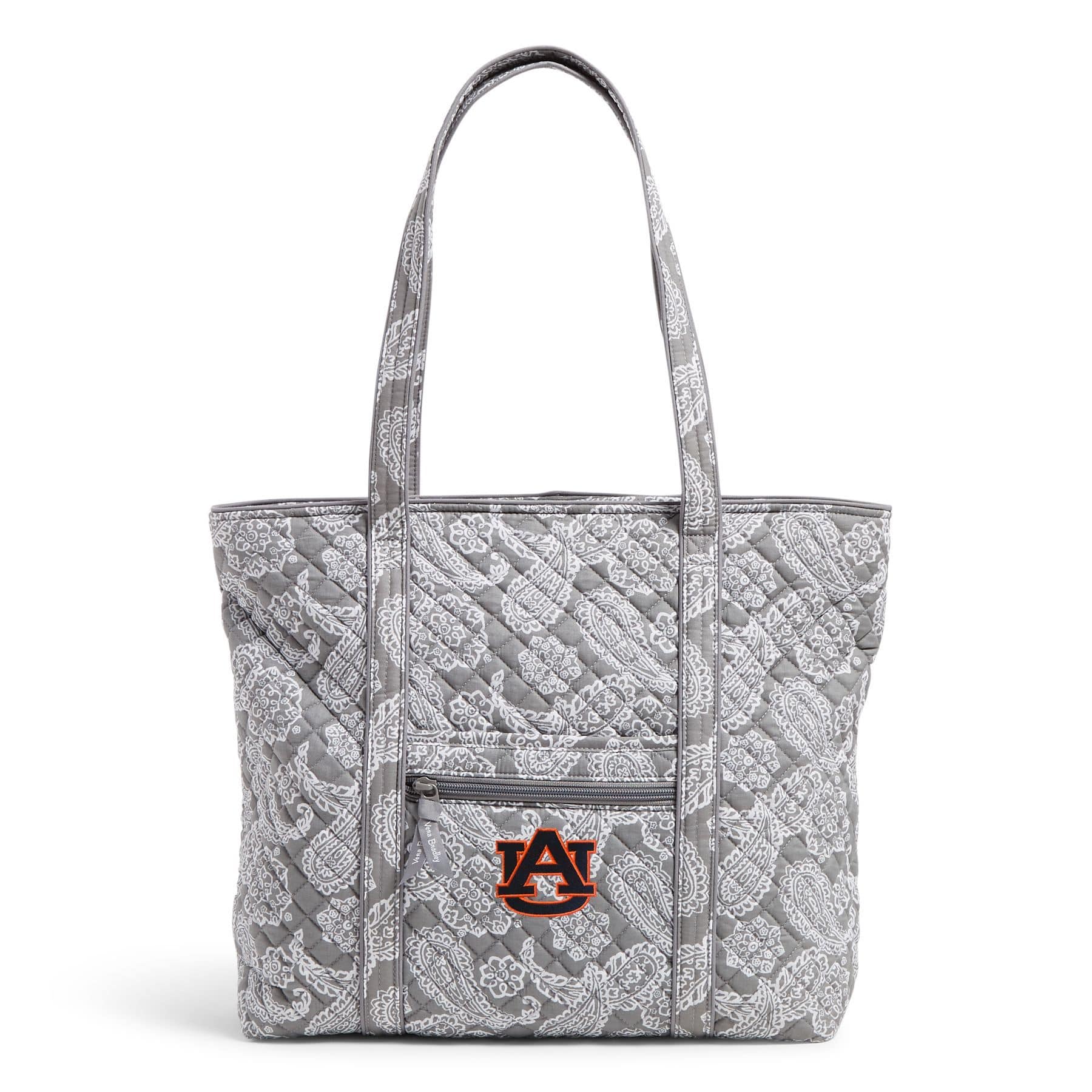 Collegiate Vera Tote Bag-Gray/White Bandana with Auburn University Logo-Image 1-Vera Bradley