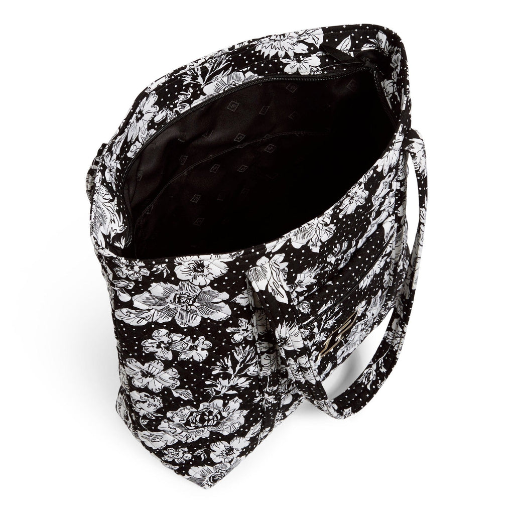 Collegiate Vera Tote Bag-Black/White Rain Garden with Purdue University Logo-Image 3-Vera Bradley