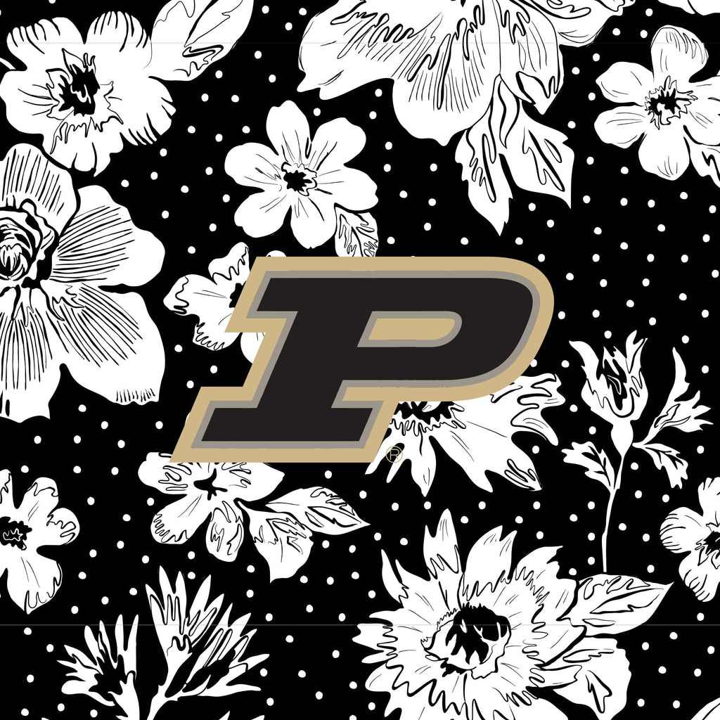 Collegiate Vera Tote Bag-Black/White Rain Garden with Purdue University Logo-Image 4-Vera Bradley