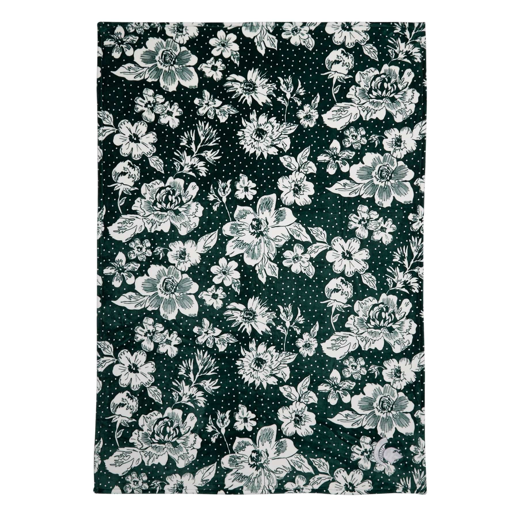 Collegiate Plush XL Throw Blanket-Dark Green/White Rain Garden with Michigan State University Logo-Image 2-Vera Bradley