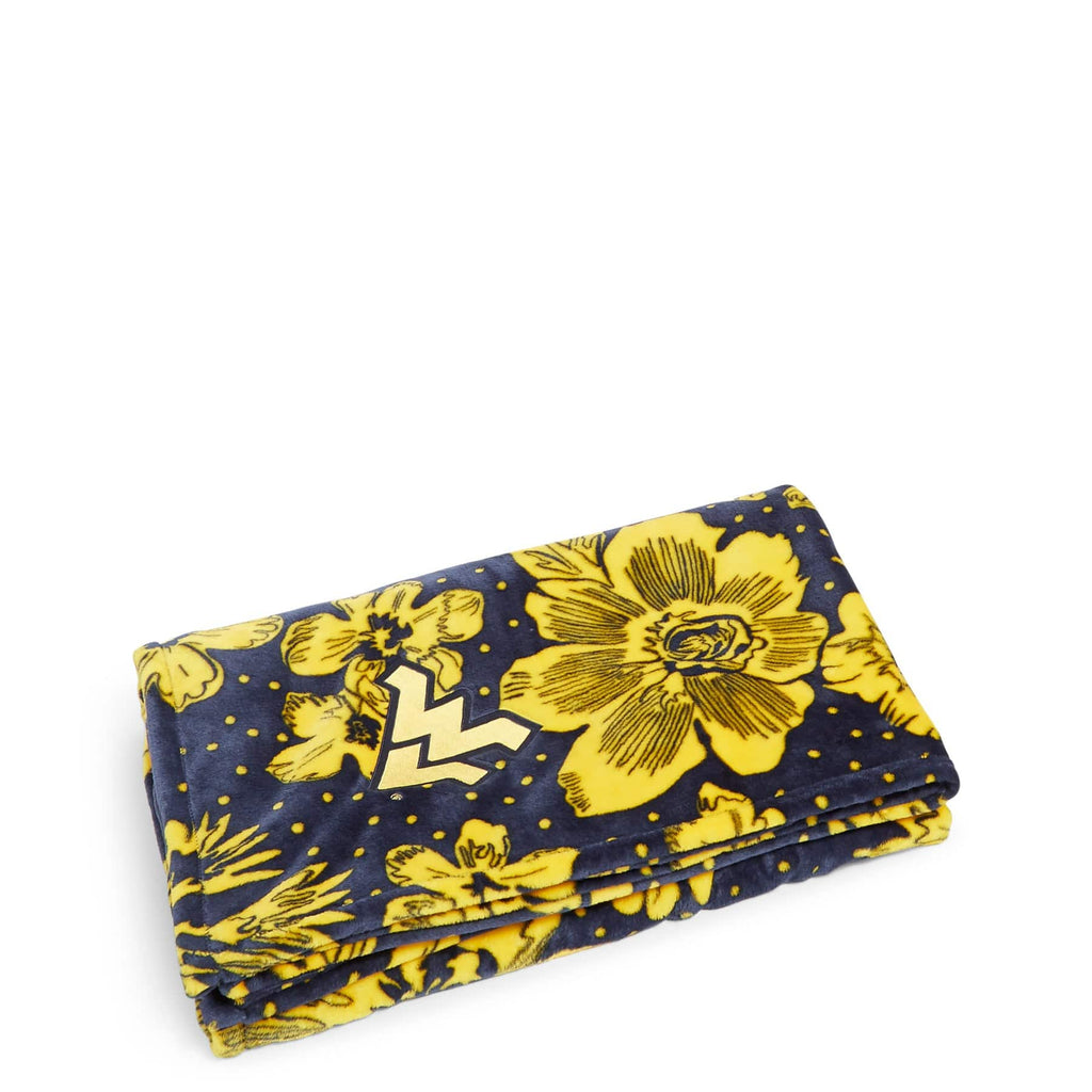 Collegiate Plush XL Throw Blanket-Navy/Gold Rain Garden with West Virginia University Logo-Image 1-Vera Bradley