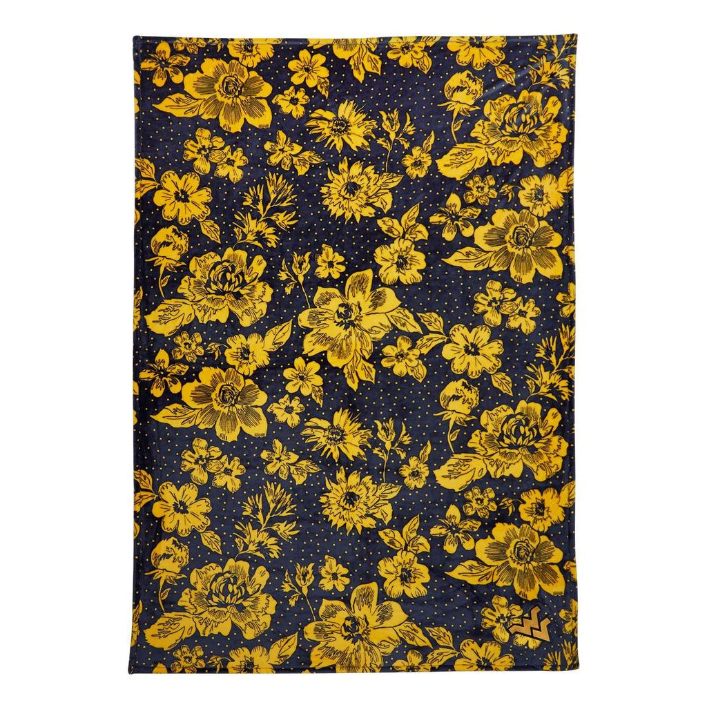 Collegiate Plush XL Throw Blanket-Navy/Gold Rain Garden with West Virginia University Logo-Image 2-Vera Bradley