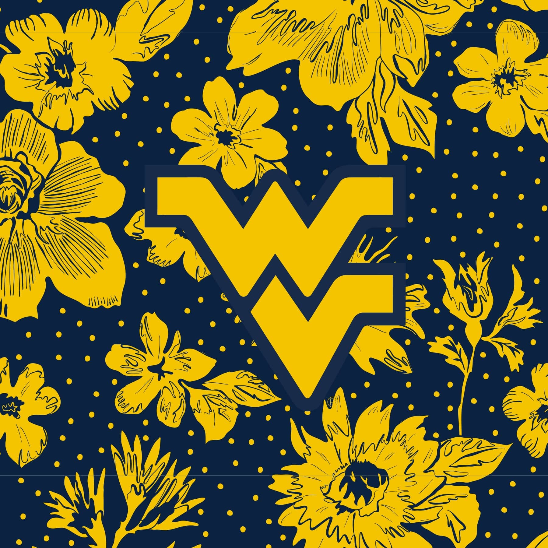 Collegiate Plush XL Throw Blanket-Navy/Gold Rain Garden with West Virginia University Logo-Image 3-Vera Bradley