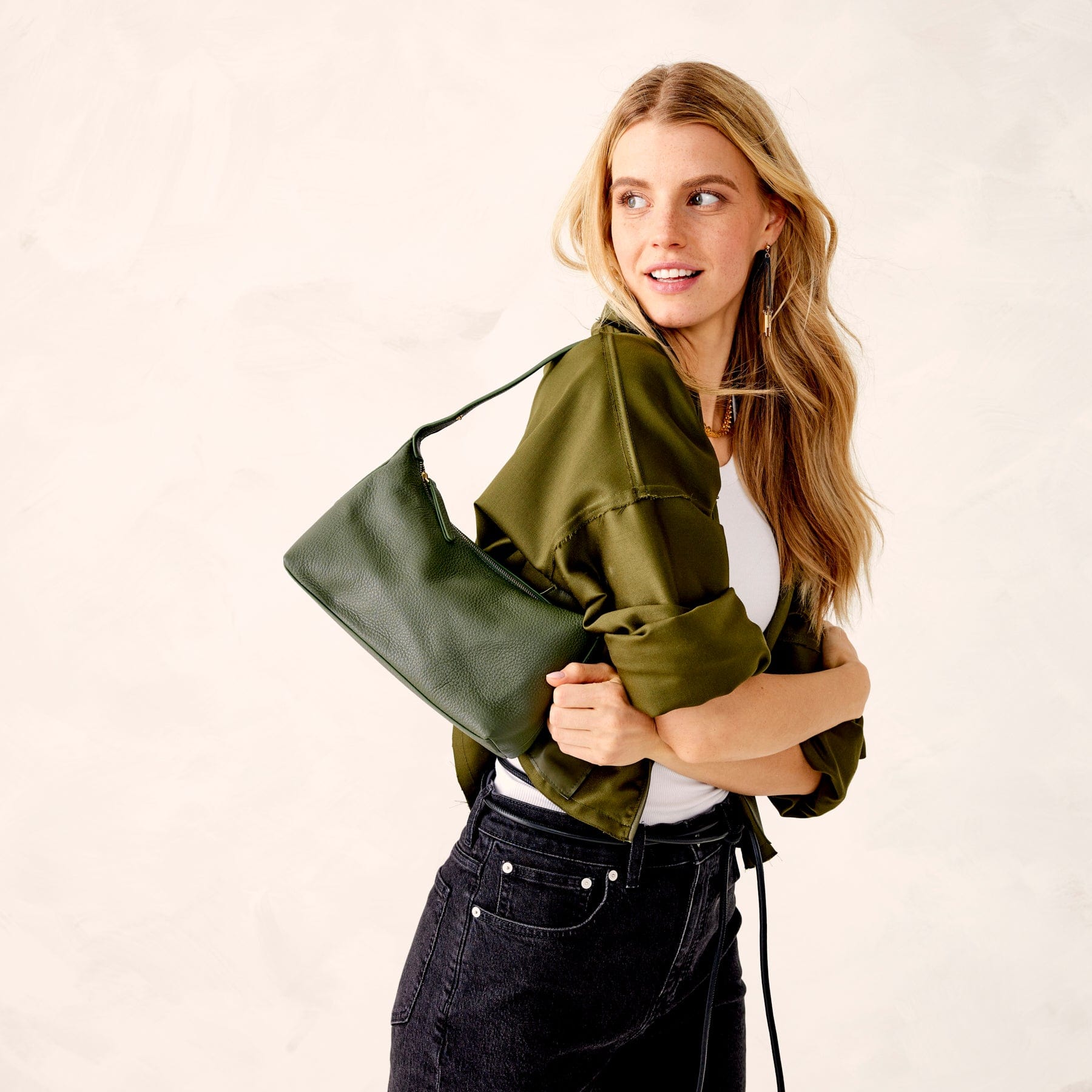Roxbury Crescent Shoulder Bag-Bronze Green-Image 2-Vera Bradley