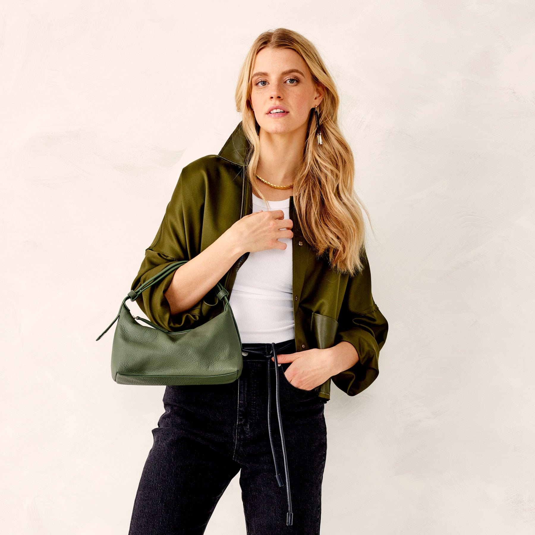 Roxbury Crescent Shoulder Bag-Bronze Green-Image 3-Vera Bradley
