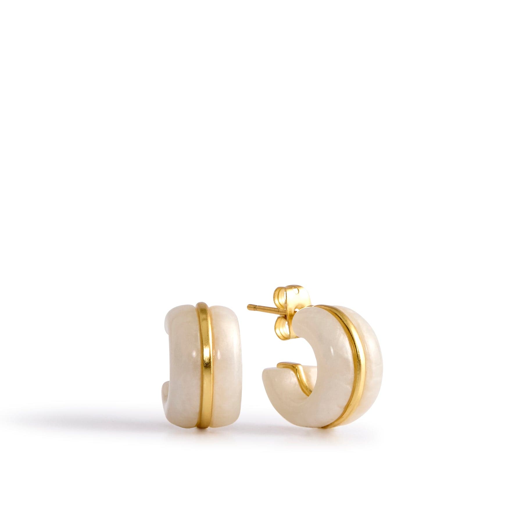 Resin Huggie Hoop Earrings-Satin Gold with Mother of Pearl Resin-Image 1-Vera Bradley