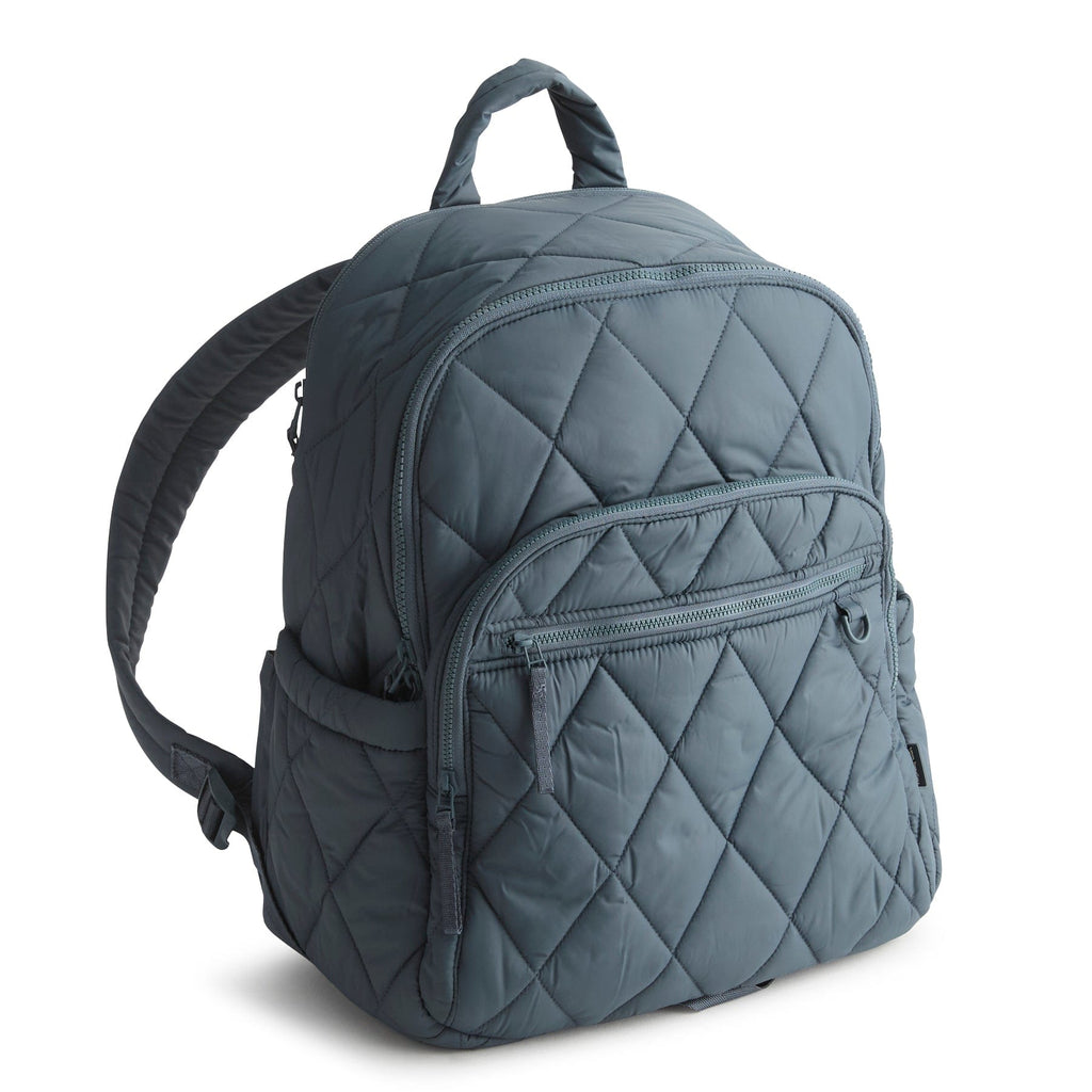 Quilted gray backpack on a white background