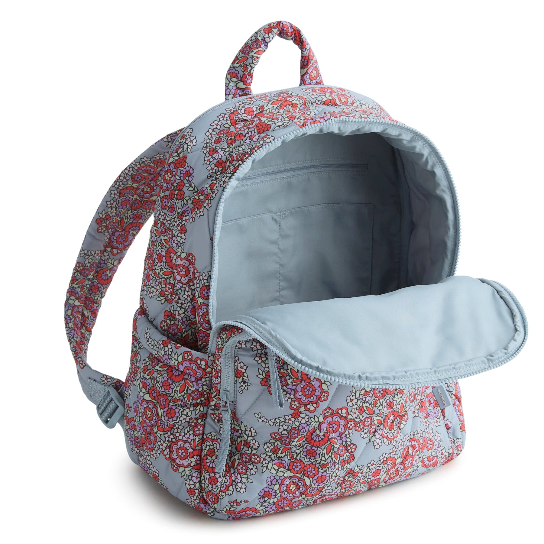 Floral-patterned backpack on a white background