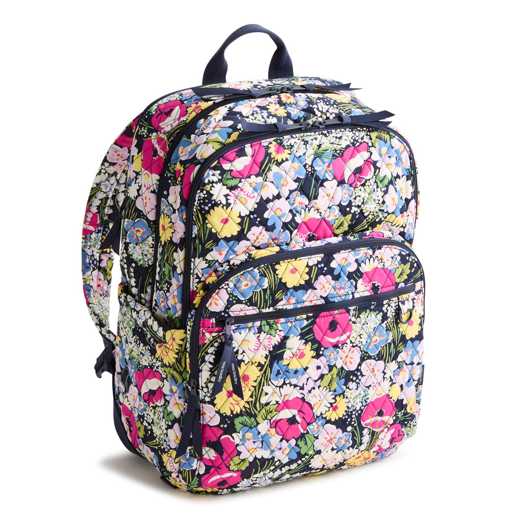 Floral patterned backpack on a white background