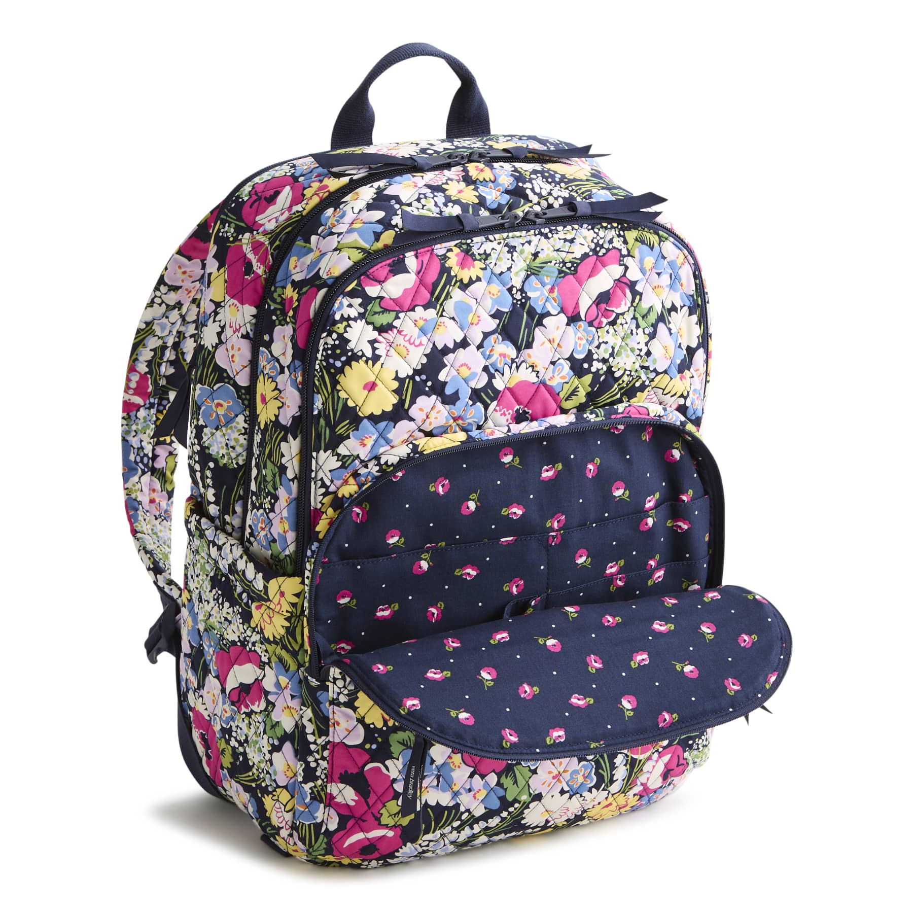 Floral patterned backpack on a white background