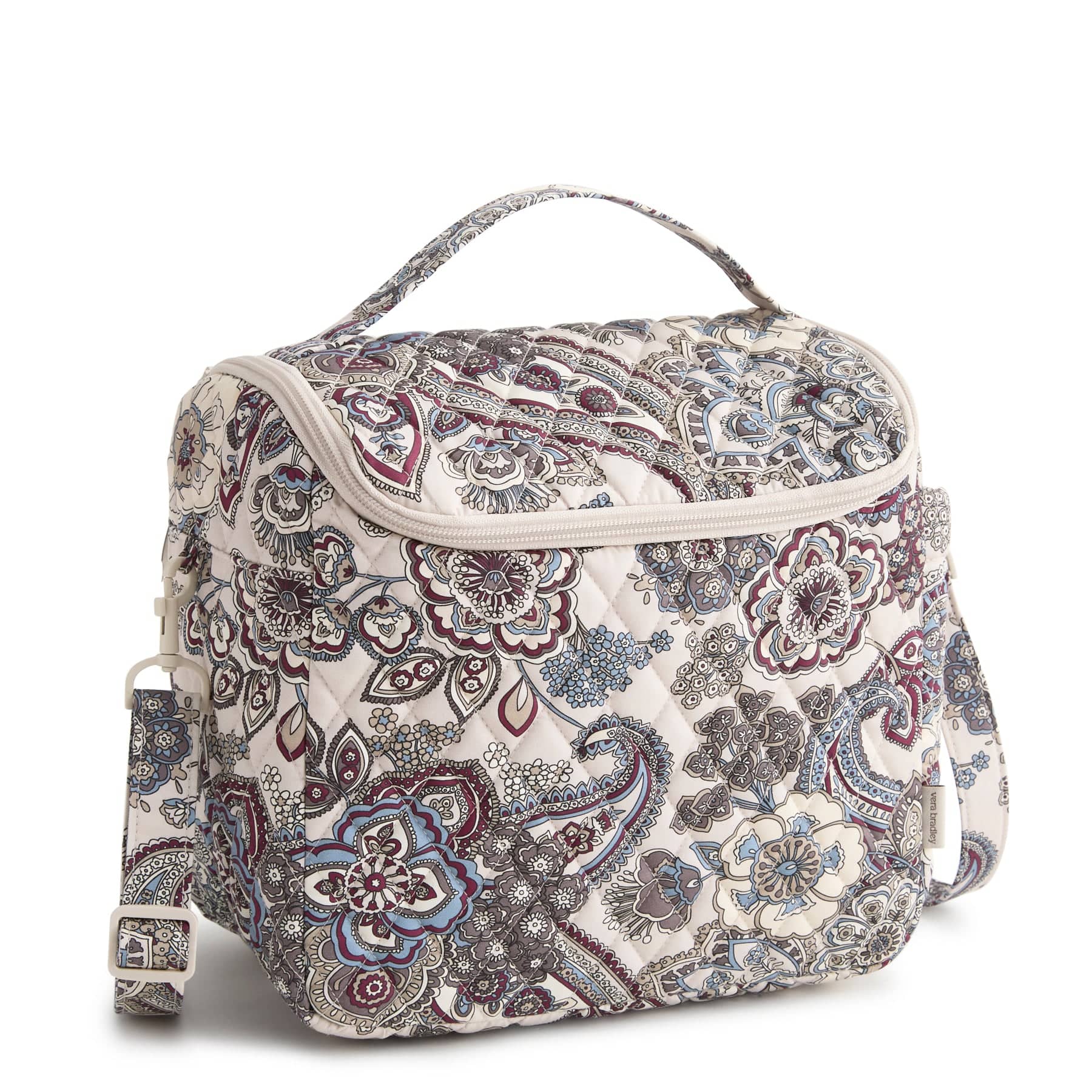 Patterned handbag with floral design on a white background