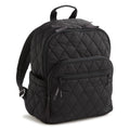 Black quilted backpack on a white background