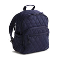 Navy blue quilted backpack on a white background