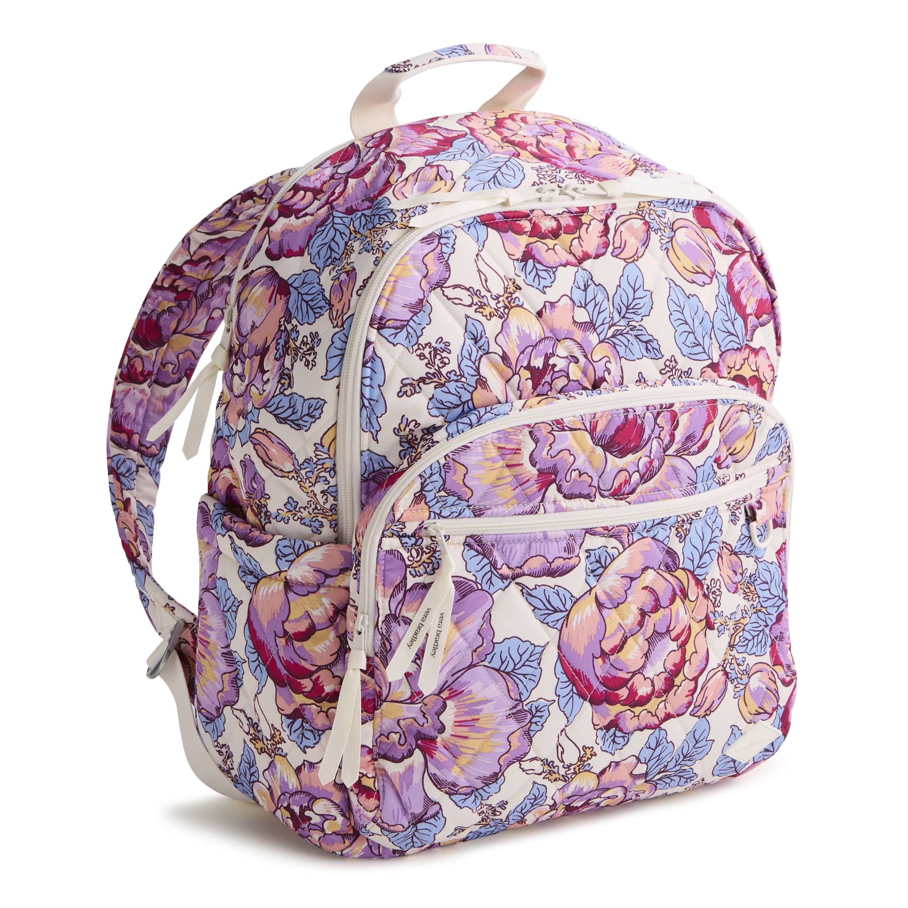 Floral patterned backpack on a white background